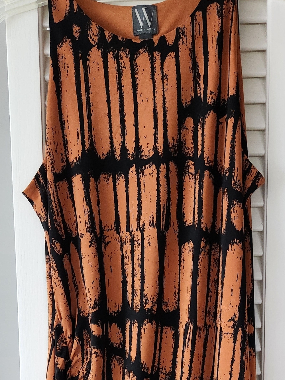 Worthington Rust and Black Abstract Stripe Sleeveless Dress